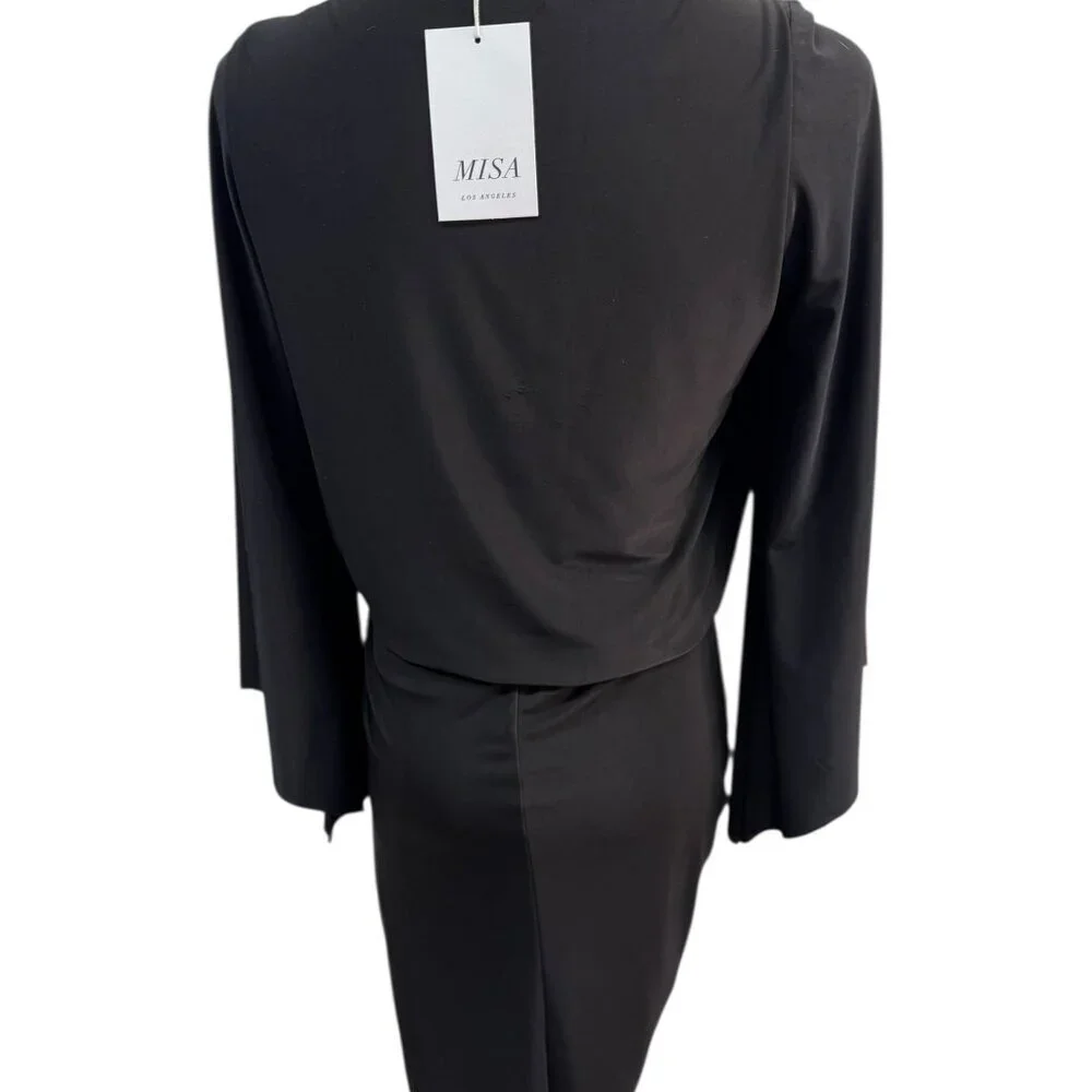 MISA Los Angeles Black Draped Mini Dress XS NWT Twist Front